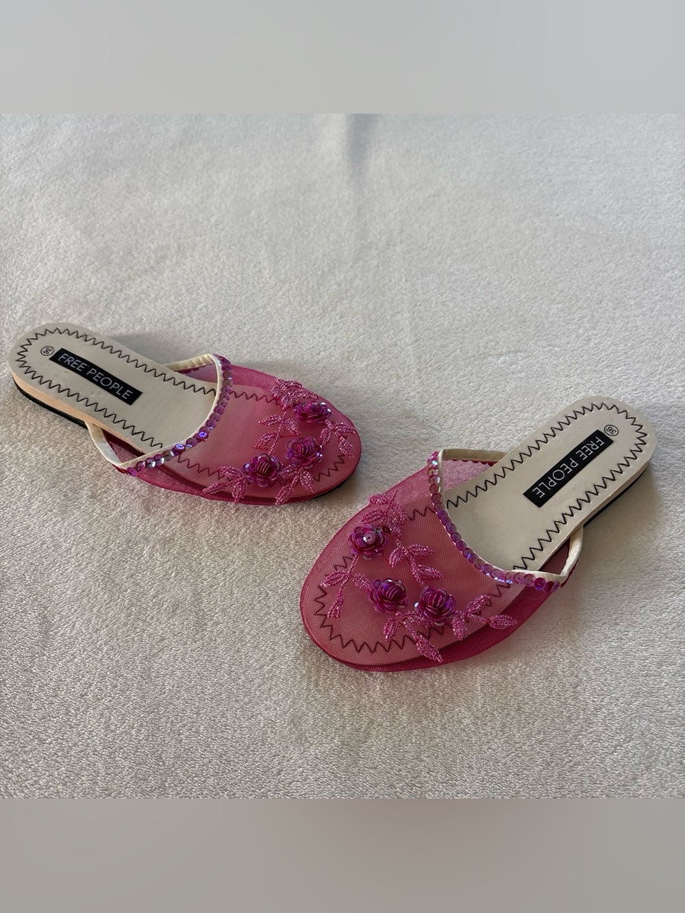 Free People Pink Embellished Liberty Mesh Mules Slippers Size EU 36/ US 5.5